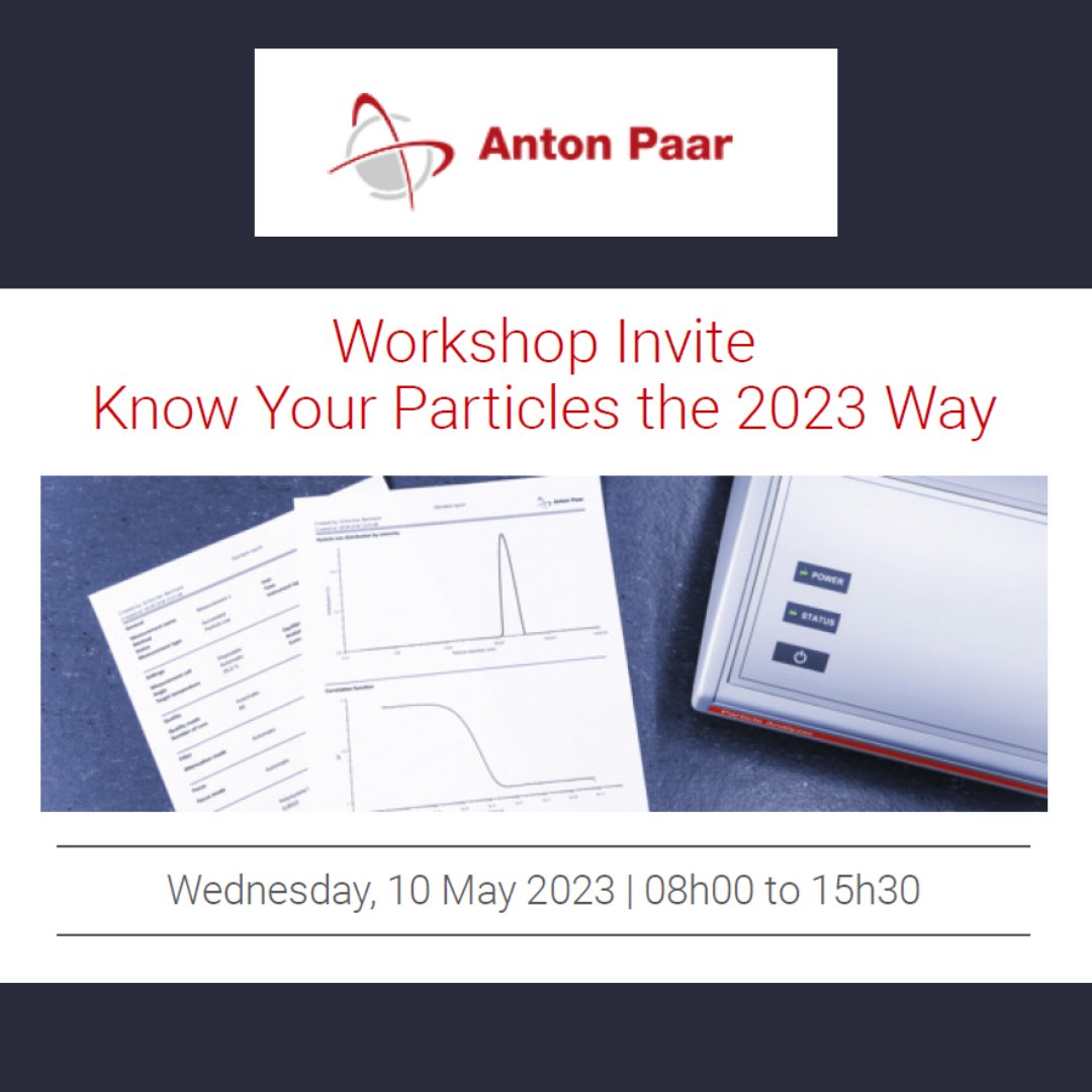 Surface analysis to zeta potential, all the way to particle size and substance identification. Join the in-person hands-on workshop. One sample per company, plus a lunch and goodie bag are included. For more information and to sign-up: za.newsletter.anton-paar.com/m/14354760/108…