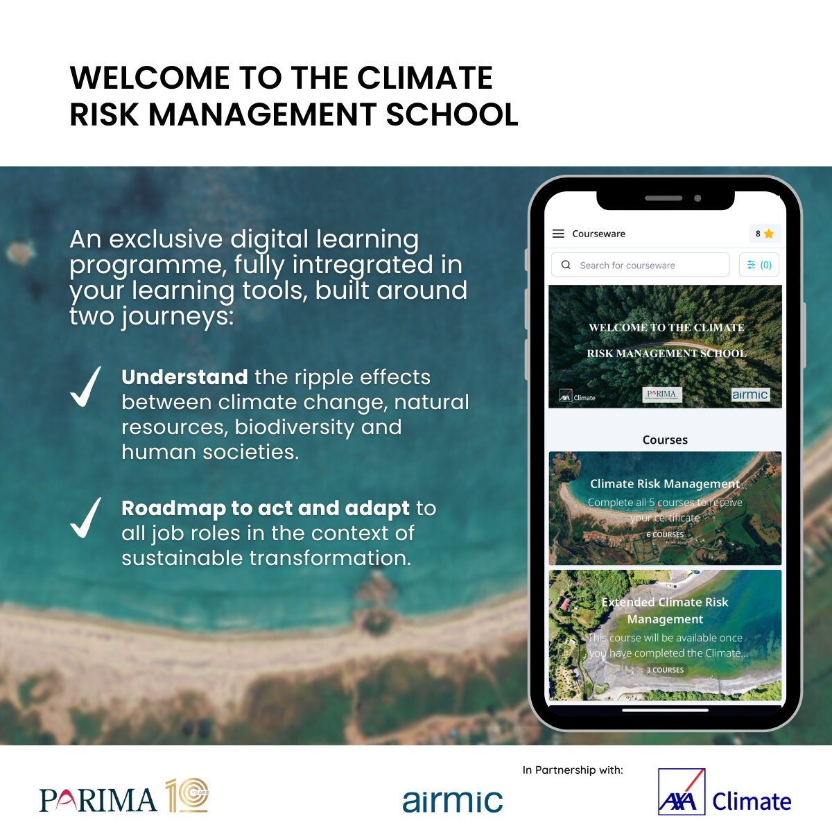 PARIMAorg's tweet photo. 🎯Ready to take on the Climate Change Challenge? Start your Green Transition Journey with Climate Risk Management School, in collaboration with @Airmic and #AXAClimate. This is your call to take action today! https://t.co/8C9Di9WNVw
#PARIMA2023 #ClimateRiskManagement https://t.co/n6r1aoPbHy