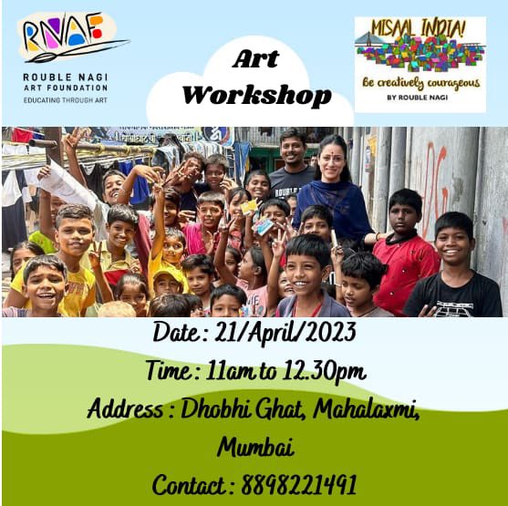RNAFMUMBAI's tweet photo. Weekend fun - Art Workshop tomorrow in Mumbai 🎨🖼️
#EducatingThroughArt #ArtCamp #BeCreativelyCourageous
@MisaalMumbai @ROUBLENAGI https://t.co/KMHmiBRCNU