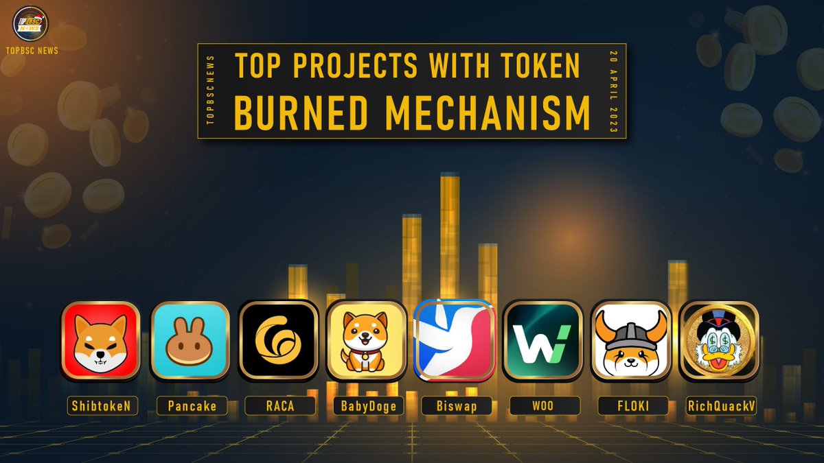 Top Projects with Token Burned Mechanism 🔥
<a href="/Shibtoken/">Shib</a>
<a href="/PancakeSwap/">PancakeSwap</a>
<a href="/RACA_3/">RACA</a>
<a href="/babydoge/"></a>
<a href="/Biswap_Dex/">Biswap</a>
<a href="/_WOO_X/">WOO X</a>
<a href="/RealFlokiInu/">Floki</a>
<a href="/RichQuack/">QUACK</a> 

#topbscnews #BNB #BSC #Binance #BNBChain #WEB3 #MEMECOINS #Crypto