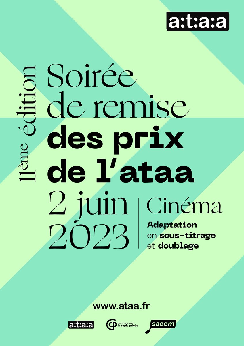 ataafr's tweet photo. Le rendez-vous incontournable de la traduction audiovisuelle aura lieu le 2 juin 2023 à la @sacem . Pour leur 11e édition, les Prix ATAA récompenseront des adaptations en sous-titrage et en doublage pour le cinéma. Surveillez votre boîte mail, les invitations arrivent ! https://t.co/XKZPfPVjFa