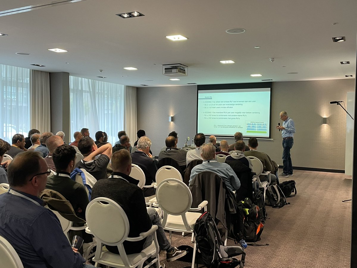 MarkRaatsWiFi's tweet photo. First session of #WLANL by @ArjanKievits about the future of Wi-Fi. #WiFi6E #wifi7 #wifi8 https://t.co/3u8E8OMLRO