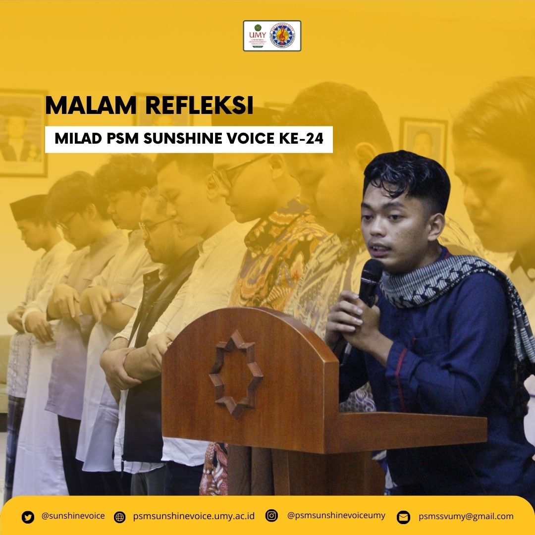 ✨RANGKAIAN MILAD SSV KE-24✨
Rabu (5/4) telah terlaksana rangkaian milad PSM SSV UMY yaitu Malam Refleksi, dengan pembicara Ust. Ahmad Prasetyo✨. 
Malam Refleksi ini bertujuan agar seluruh Anggota PSM SSV UMY dapat mengupgrade keimanan serta ketakwaan untuk memperbaiki diri.🤲
