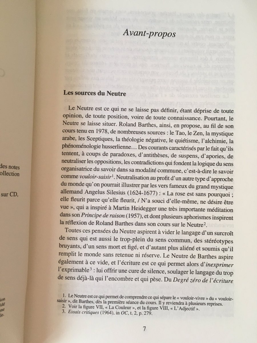 barthes_org's tweet photo. Une nouvelle édition du cours sur « Le Neutre » paraîtra demain en librairie. Elle comprend la transcription intégrale des enregistrements du cours de Barthes au @cdf1530. L’avant-propos d’@ericmarty55 esquisse une généalogie de la notion à l’échelle de la modernité théorique. https://t.co/LojstOLa43