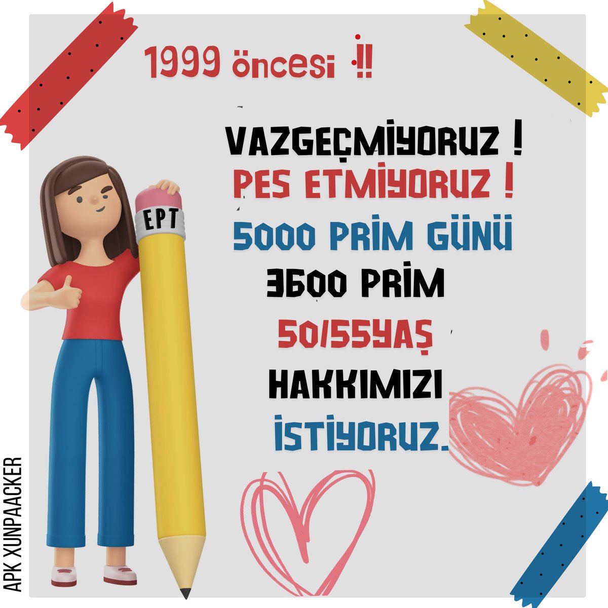 TAGIMIZ
👇👇
#EYTninBayramı99Öncesi 

23 yıldır süren HAK mücadelemizde, bir Bayrama daha buruk ve mahsun giriyoruz. 

Bayramları bayram gibi yaşayacağımız günler için,
99 öncesi haklarımızın tamamını almak için,
Mücadeleye devam ediyoruz. 

EYT nin Bayramı 99 Öncesi..