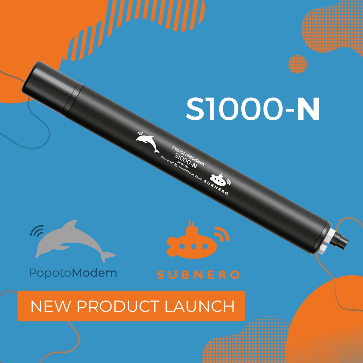 Subnero's tweet photo. We are thrilled to announce the #launch of our latest underwater acoustic modem, S-1000-N, a #collaboration between PopotoModem's S1000 &amp; Subnero's #UnetStack. Come by our booth V25 at #OceanBusiness2023 to find out more. Check out https://t.co/aXnWyHDxvQ for more details! https://t.co/aonB5jb4oD