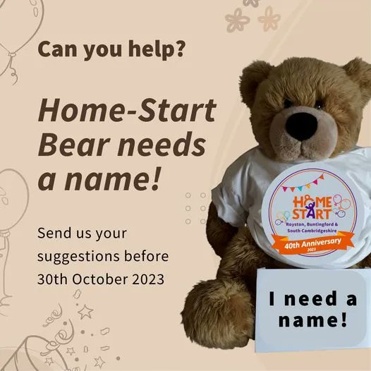 Our lovely Home-Start Bear still hasn't got a name 🧸 🥺 

Please help us name him or her by sending in your suggestions before 30th October, and we will pick one at random in November to share. 

Email your suggestion to admin@hsrsc.org.uk

#homestartbear #namethebear