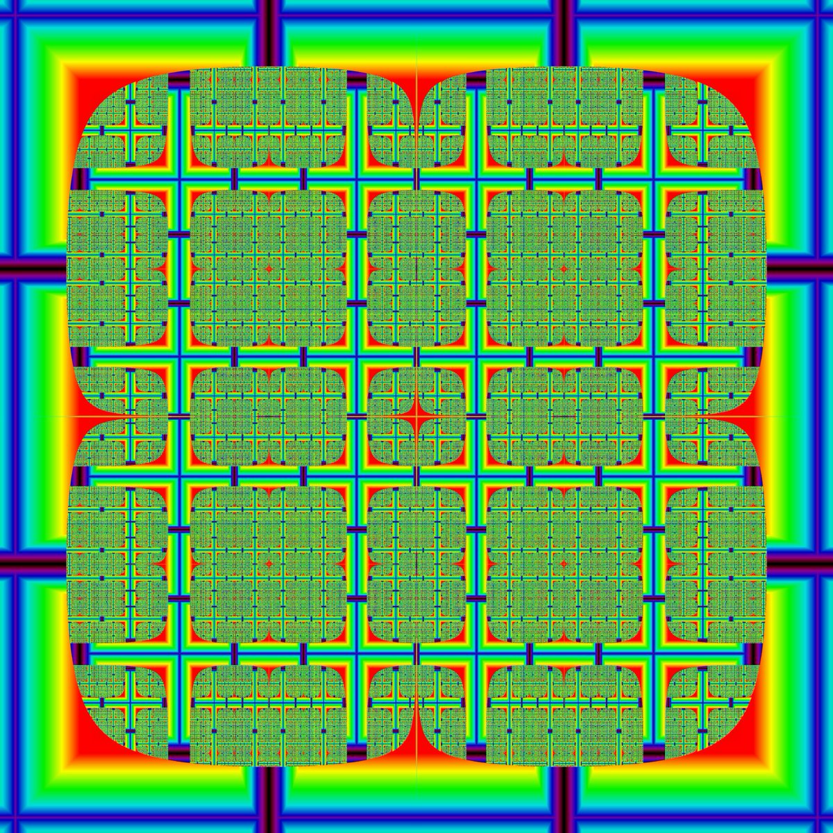 tobyhoward's tweet photo. Microprocessor fractal 🤠. z=z*tan(z^tan(c)), after each iteration glitching zr=log(|zi|), zi=log(|zr|), twice. #creativeCoding #Processing #fractals #generative #digitalArt #mathar https://t.co/BRMWCJyQRg