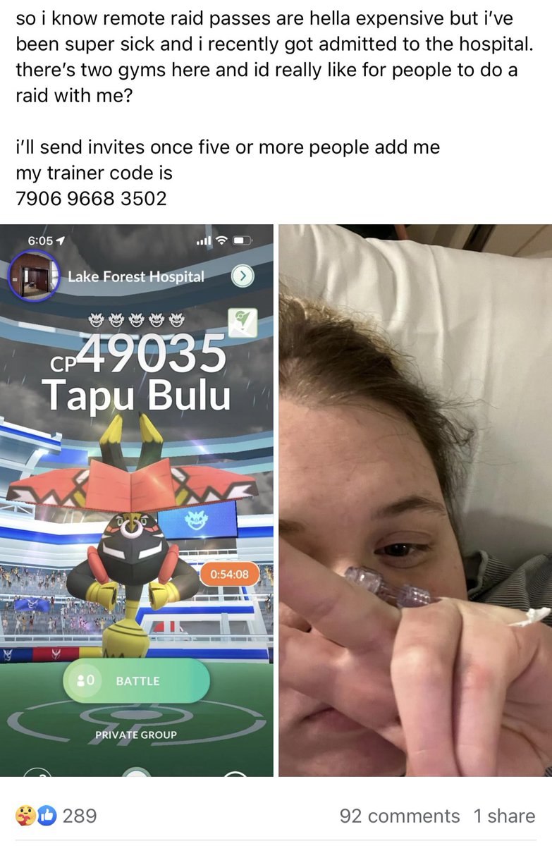 ItsFleeceKing's tweet image. I just saw this on Facebook and it made me really sad.

People’s circumstances short and long term prevent them from playing Pokémon Go &amp;amp; raiding in person, this is a prime of example on that.

The remote raid limits need to go, the increased prices need to drop.

#HearUsNiantic