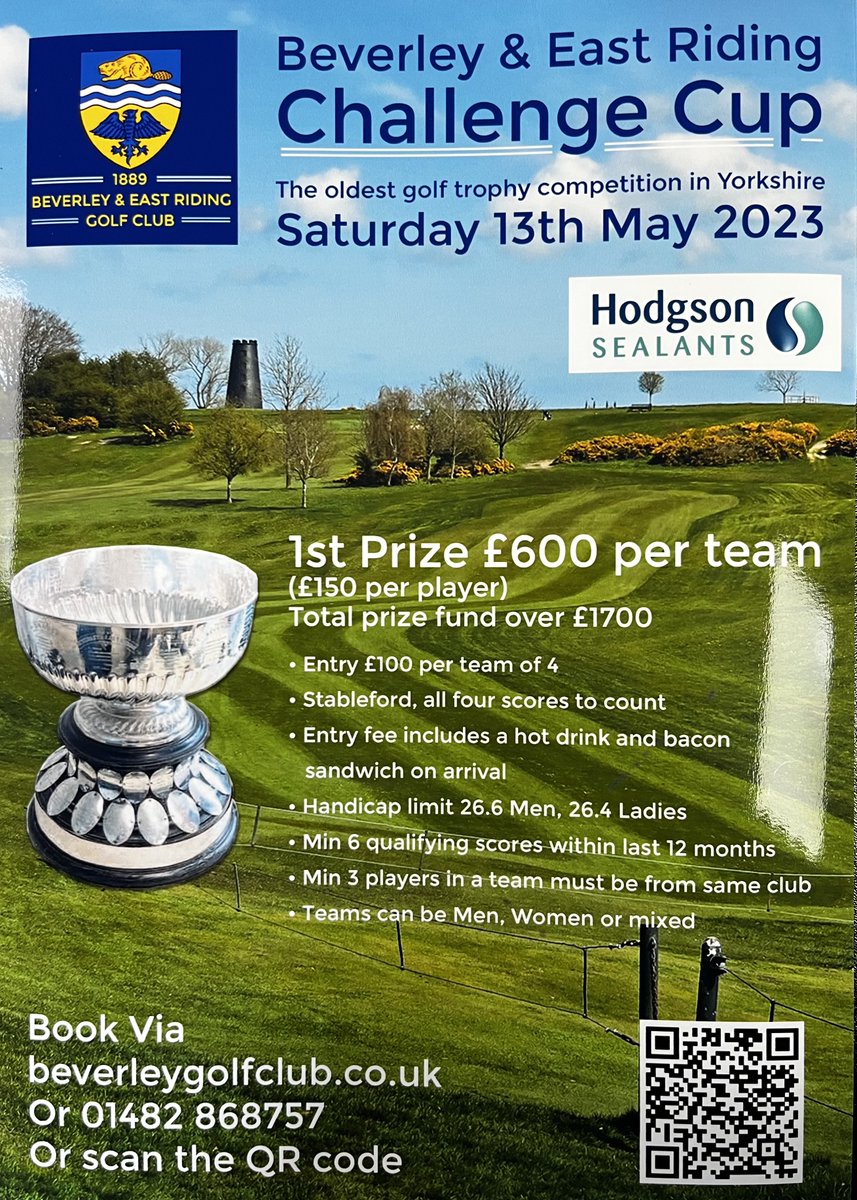 beverleygolf's tweet photo. 🚨 who’s ready for a new challenge this year? 

⛳️Well technically an old one! The oldest golf trophy competition in Yorkshire!

🥇With 1st prize at £600! 

⁉️Are you ready to take on the Challenge Cup? https://t.co/oi8H3ITKHP