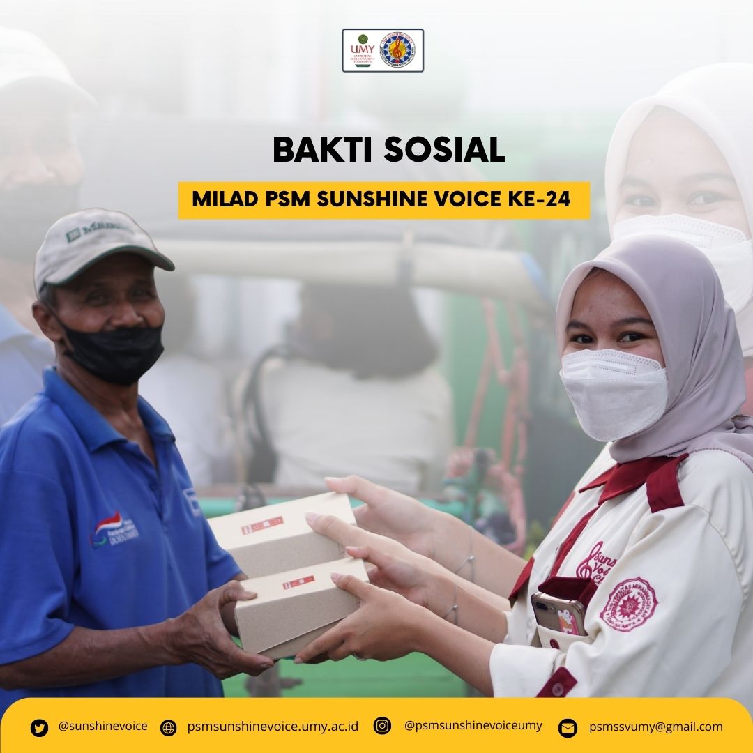 [[INFO SUNSHINE]]
✨RANGKAIAN MILAD SSV KE-24✨
Kamis (6/4) telah terlaksana rangkaian milad PSM SSV UMY yaitu Bakti Sosial✨ dengan membagikan makanan kepada orang-orang yang membutuhkan di jalanan. 
Baksos ini dilaksanakan di tiga titik.📍Yaitu, sekitaran UMY, Alkid &amp; Altar.