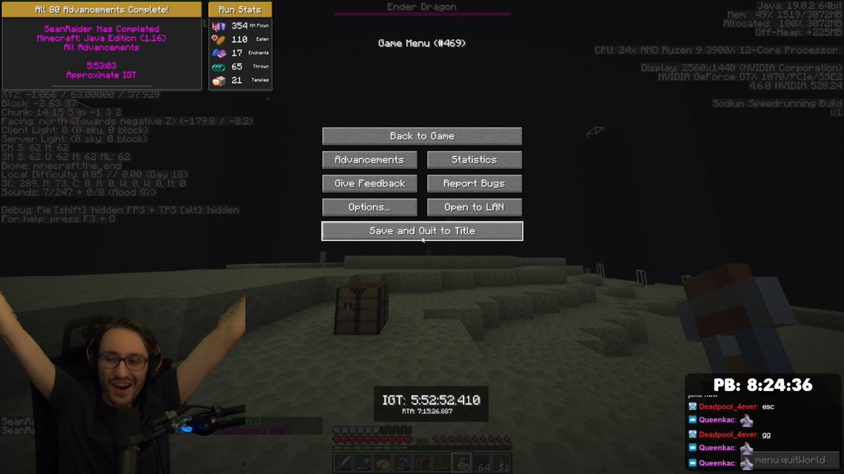 I've been doing All Advancements runs for the last 2 weeks and throwing runs like crazy. The first day I decide to stream it I get a 2.5 hour pb lmao. 8:24 -> 5:53 lfg