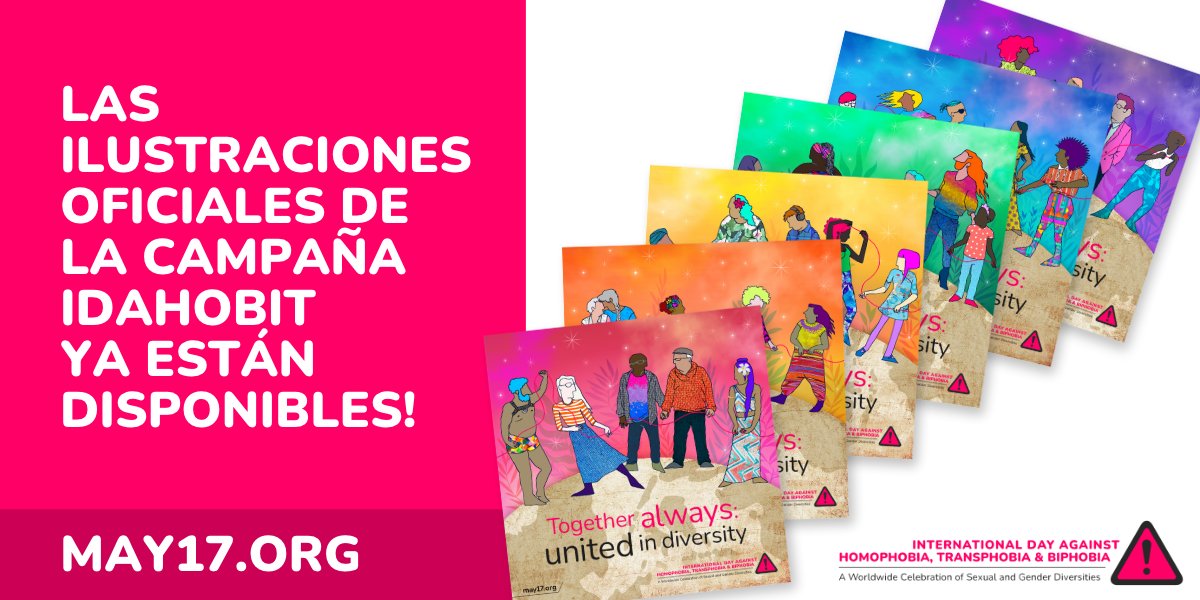 <a href="/ILGAWORLD/">ILGA World</a> <a href="/ILGAAsia/">ILGA Asia</a> <a href="/eastafricatrans/">EATHAN</a> <a href="/apcom/">APCOM Foundation</a> @GATEOrg <a href="/TGEUorg/">TGEU - Trans Europe and Central Asia</a> <a href="/stonewalluk/">Stonewall</a> <a href="/ArcusLGBTQ/">Arcus Foundation LGBTQ Social Justice</a> <a href="/mamacash/">Mama Cash</a> <a href="/AstraeaUpdates/">Astraea Foundation</a> Las ilustraciones de la campaña del Día Internacional contra la Homofobia, Transfobia y Bifobia #IDAHOBIT2023 están disponibles!

Ellas fueron creadas alrededor del tema de este año "Siempre juntes: unides en diversidad." Revisa may17.org para bajarlas!

#IDAHOBIT