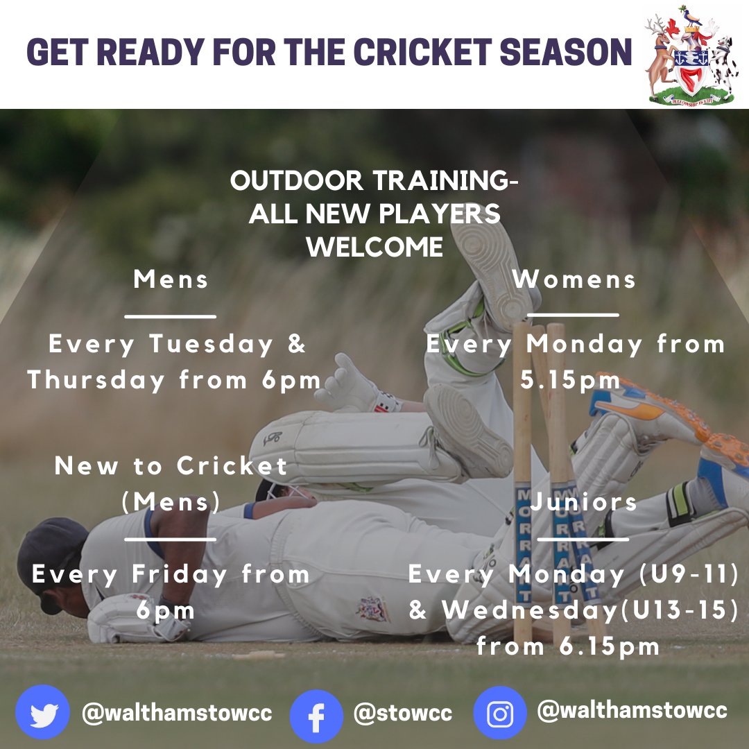Great ready for the cricket season! Outdoor training will begin from next week with all welcome! Please get in touch if you have any questions.  #londoncricket #essexcricket #walthamstow