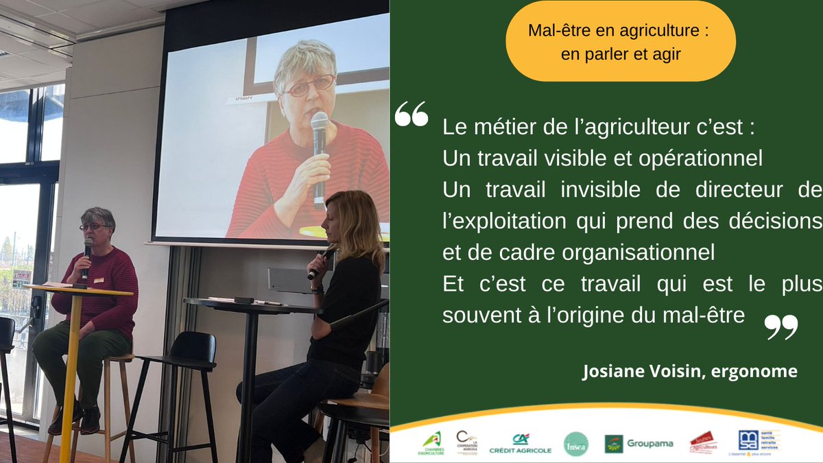#MalEtreAgriAgissons « Et si on parlait du travail » 
Josiane Voisin ergonome, présente la démarche #ESOPT en coordination avec la MSA pour détecter le mal-être avec pour objectif : libérer la parole, partager avec d'autres agriculteurs et former pour prévenir les risques.