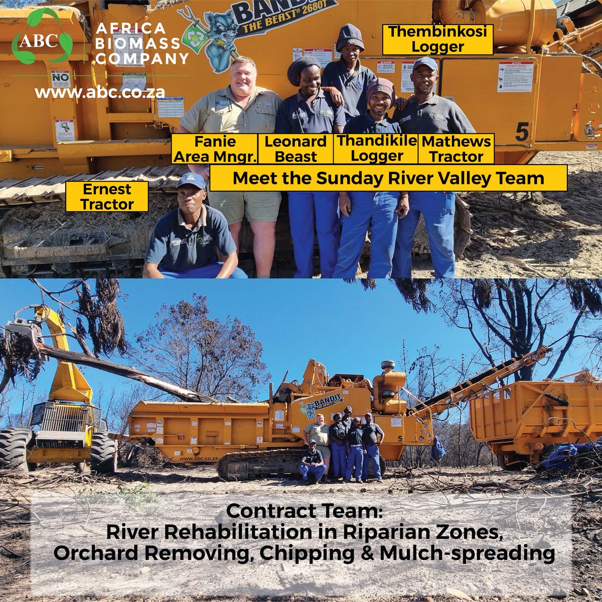 InfoBiomass's tweet photo. Say hello to ABC's Sunday River Valley Team - your go-to experts for river rehabilitation, orchard removal, chipping, and mulch spreading.
✉ info@abc.co.za
🖥 https://t.co/YsiNx3ufV9

#orchardremovaleaterncape #orchardremovalsouthafrica #riverrehabilitationeasterncape #chipping https://t.co/7fiuqDoPEE