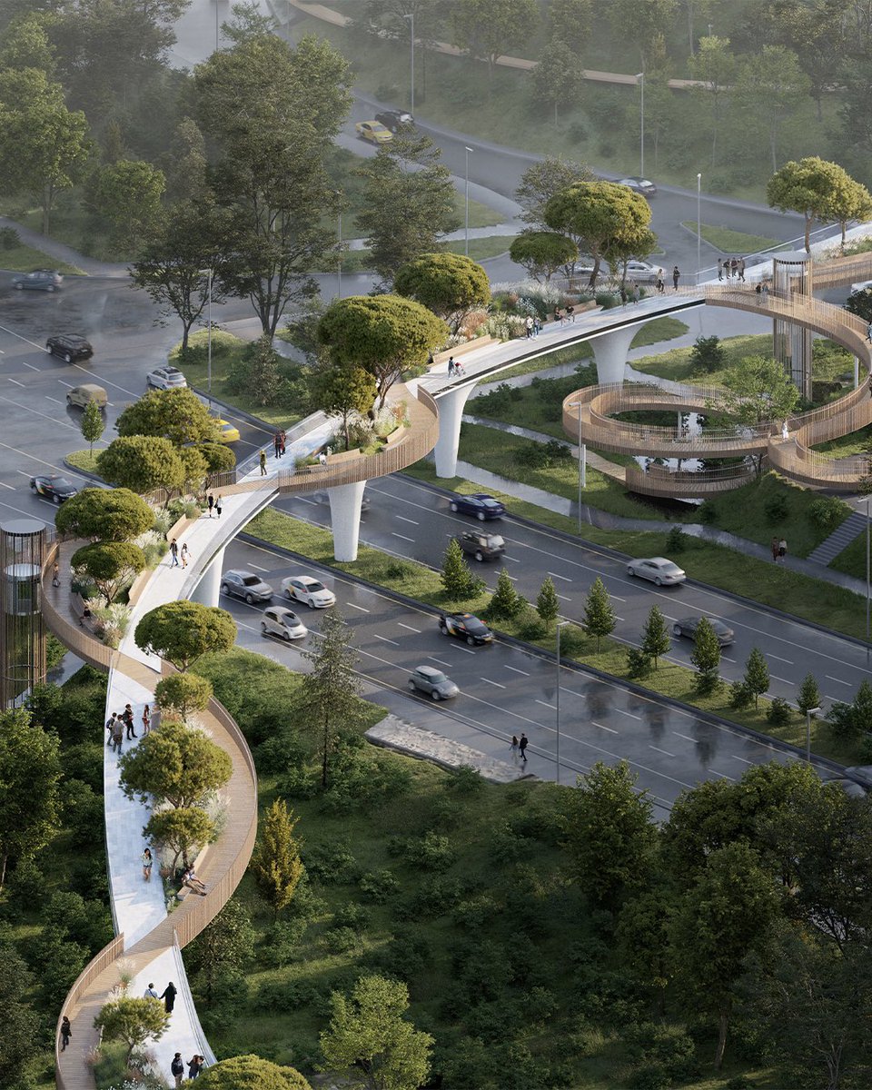 parametricarch's tweet photo. ATRIUM designed a Kazakh-ornaments-inspired pedestrian bridge in Almaty. Designed to connect the botanical garden and Sunkar Park, this bridge reimagines the typical bridge typology by incorporating recreational spaces and a winding path that allows for a diverse spatial experience. 

The bridge's silhouette embodies national identity and symbolizes the development of Almaty as an innovative green city. With minimal interference to the landscape, the supports serve as plant containers and represent diverse natural zones in Kazakhstan, creating an iconic location that celebrates the city's culture and values. 

Tap the 🔗 link to read more about this project: https://t.co/BOS7HtWv6m

#parametricarchitecture #parametric #parametricdesign #almatybridge #innovativedesign #greencity