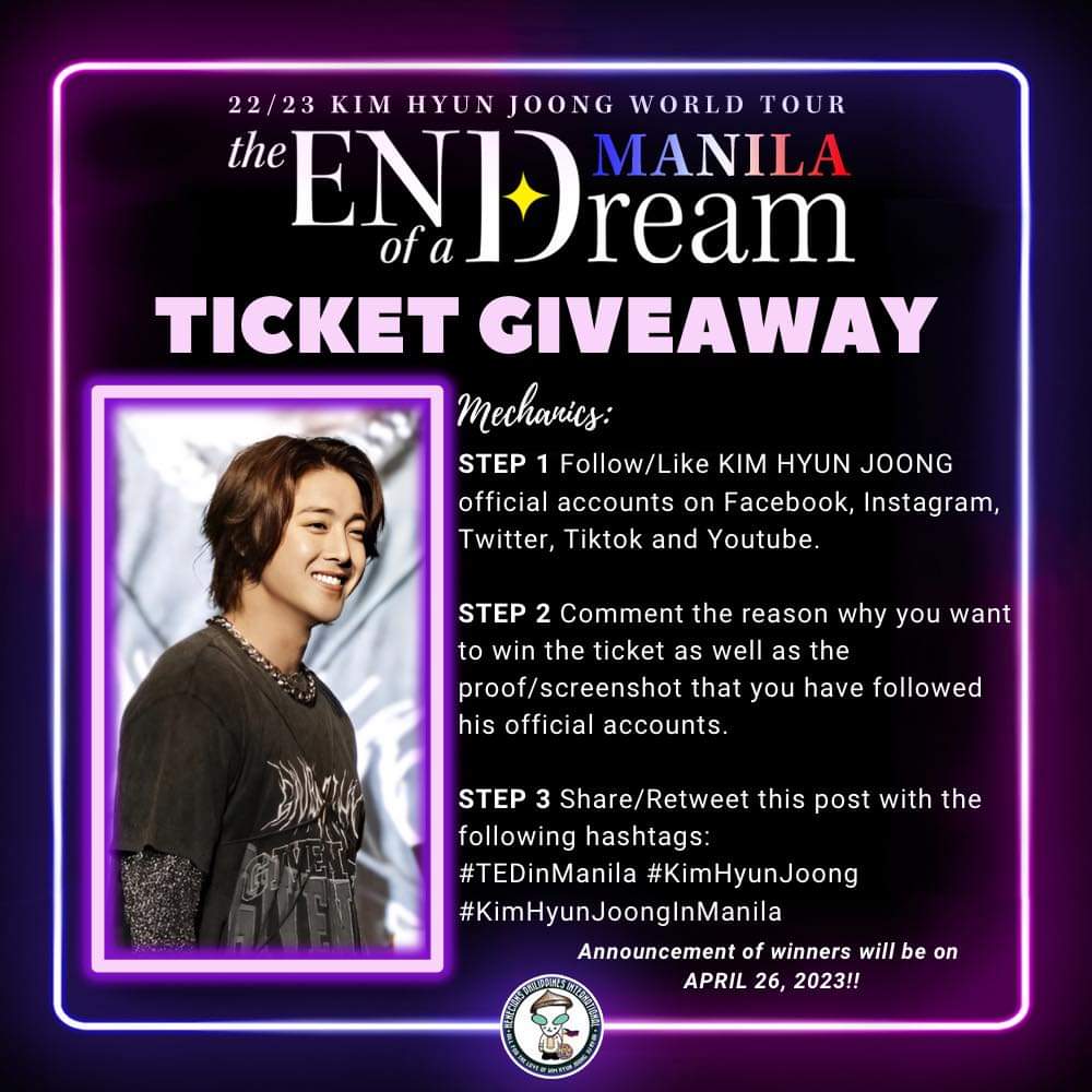 HeneciaPh's tweet photo. ❗️GREAT NEWS for everyone!! 

YOU will have the chance to win a ticket for KIM HYUN JOONG: The End of a Dream in Manila!! 

20 general admission tickets will be given away! Just follow these mechanics!

TICKET GIVEAWAY MECHANICS: https://t.co/BDCPfTnwkl