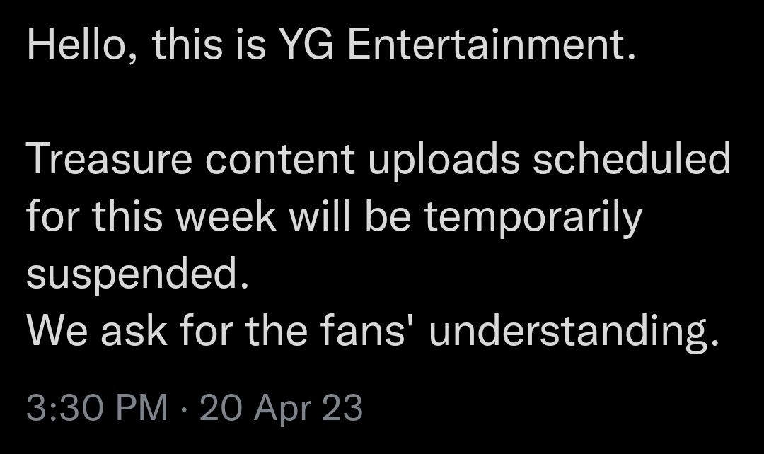 treasuremenfess's tweet photo. teume! YG udah ngasih announcement ya, konten konten treasure di mingggu ini bakal di hold atau ditunda dulu sementara, anw rest in love moonbin sunbae 🤍 https://t.co/yiQEX3jon3