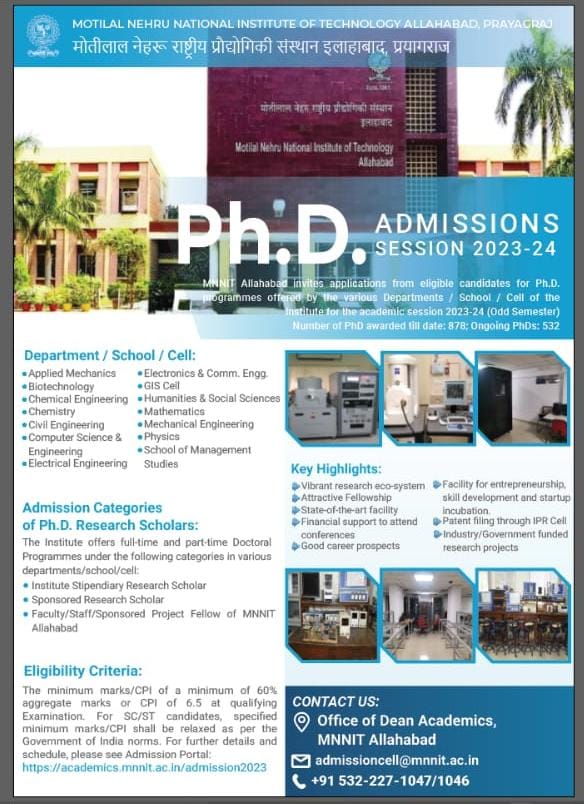 PhD oppertunities at MNNIT Allahabad, interested candidates can apply here academics.mnnit.ac.in/admission2023/
I have 1-2 vacancies in my lab. If you are interested you can reach me at srakshit@mnnit.ac.in for further queries.