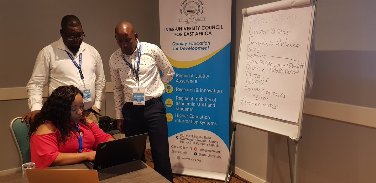 Ace2Africa's tweet photo. Communication expert Ann Gichuhi guides Prof Rogerio Chiulele and Ernesto Nhantsumbo of @uemmoz through communication planning for their Africa Center of Excellence at the ongoing communication training for ACEs in Dar es Salaam.
#ACEImpact 
#capacitybuilding https://t.co/YUBDiu8rNd