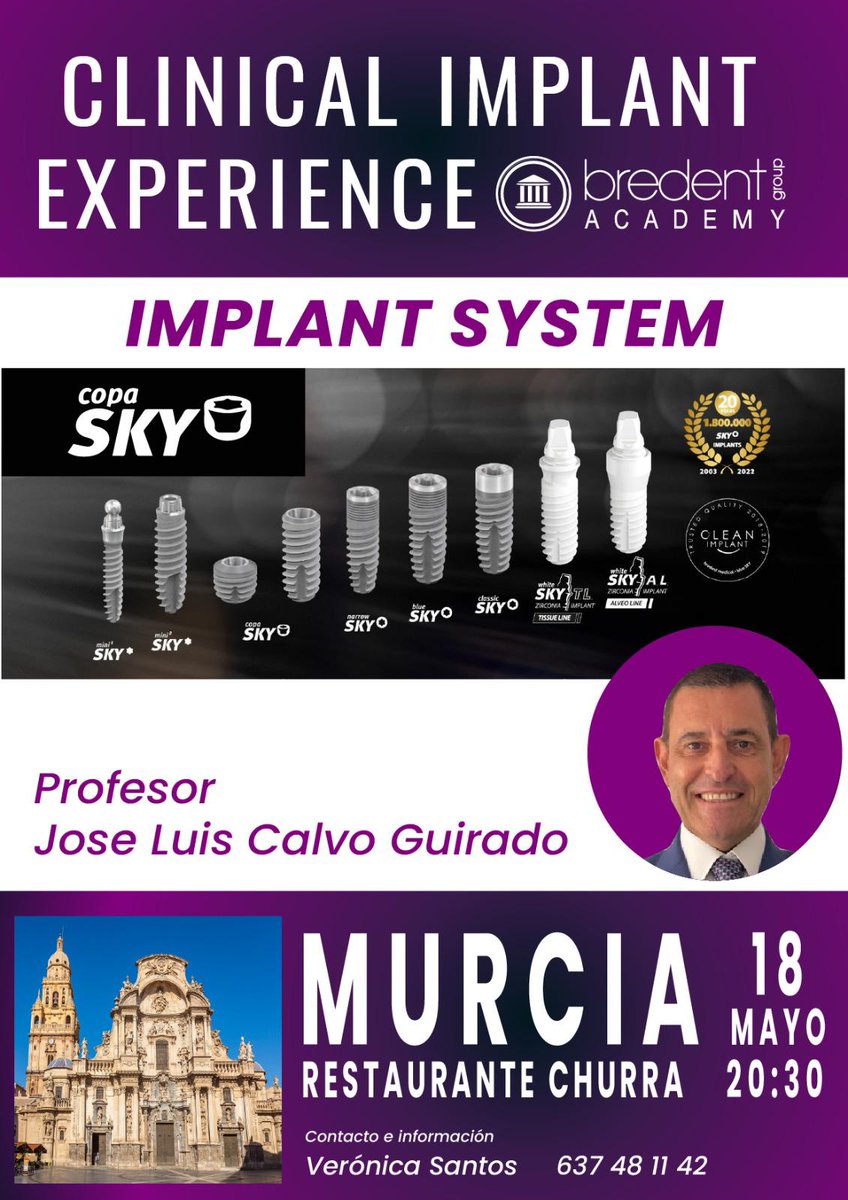 BredentSP's tweet image. Bredent Academy celebra el próximo curso el 18 de mayo en Murcia:

👉 "IMPLANT SYSTEM"⁣⁣ impartido por el experto José Luis Calvo Guirado.

¡Reserva plaza ya!⁣⁣⁣⁣⁣
Contactar con Verónica Santos
Tel.: 637481142

#Bredent #BredentMedical