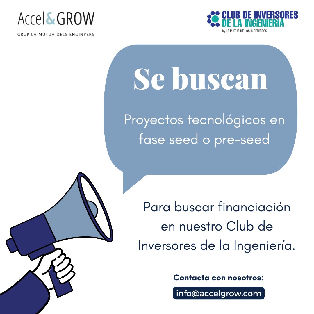 GrowAccel's tweet image. BUSCAMOS STARTUPS🚀

Buscamos proyectos tecnológicos en fase seed o pre-seed que estén en búsqueda de financiación para presentar en nuestro Club de Inversores de la Ingeniería.

👉Si conoces a alguien que le puede interesar, ¡comparte!

#inversión #club #startup #ingeniería