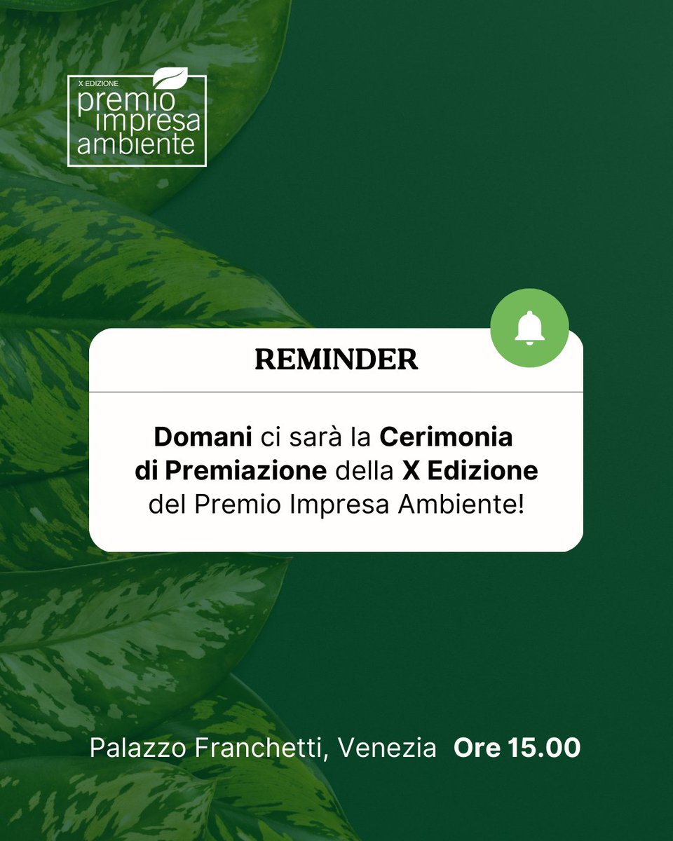 PIA_XIIIEd's tweet photo. Ci siamo davvero🎉

👉🏻Domani alle ore 15.00 a Palazzo Franchetti si terrà la Cerimonia di Premiazione della X Edizione del Premio Impresa Ambiente!

Sarà possibile seguire in diretta streaming l’evento sulla canale Youtube della @camcomVeRo  e sulla homepage di @Agenzia_Ansa https://t.co/v0UesWkNbr