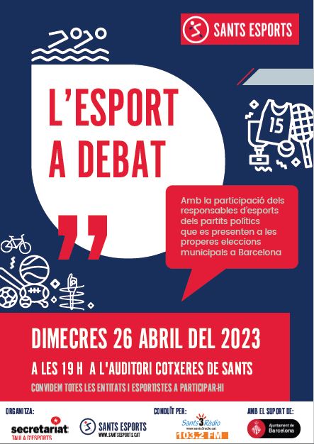 beisbolbcn's tweet photo. Miércoles 26 a las 19h debate con los responsables de deporte de los partidos políticos que se presentan a las elecciones municipales a la alcaldia de Barcelona Acude o participa nombrando @sants_esports hashtag “LESPORTADEBAT” Te esperamos en Cocheras de Sants #LESPORTADEBAT https://t.co/A8l4fNgiVT