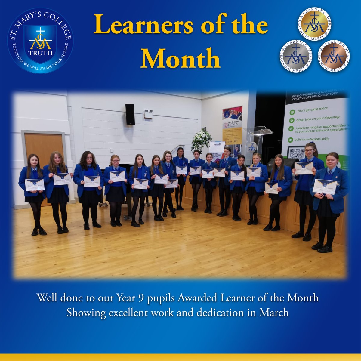 SaintMarysDerry's tweet photo. Congratulations to the Year 8, 9 and 10 pupils who were awarded Learners of the Month for March
#AchievingTheOutstanding #RewardingLearning #Gifts #Talents https://t.co/M4nQWtJAGh