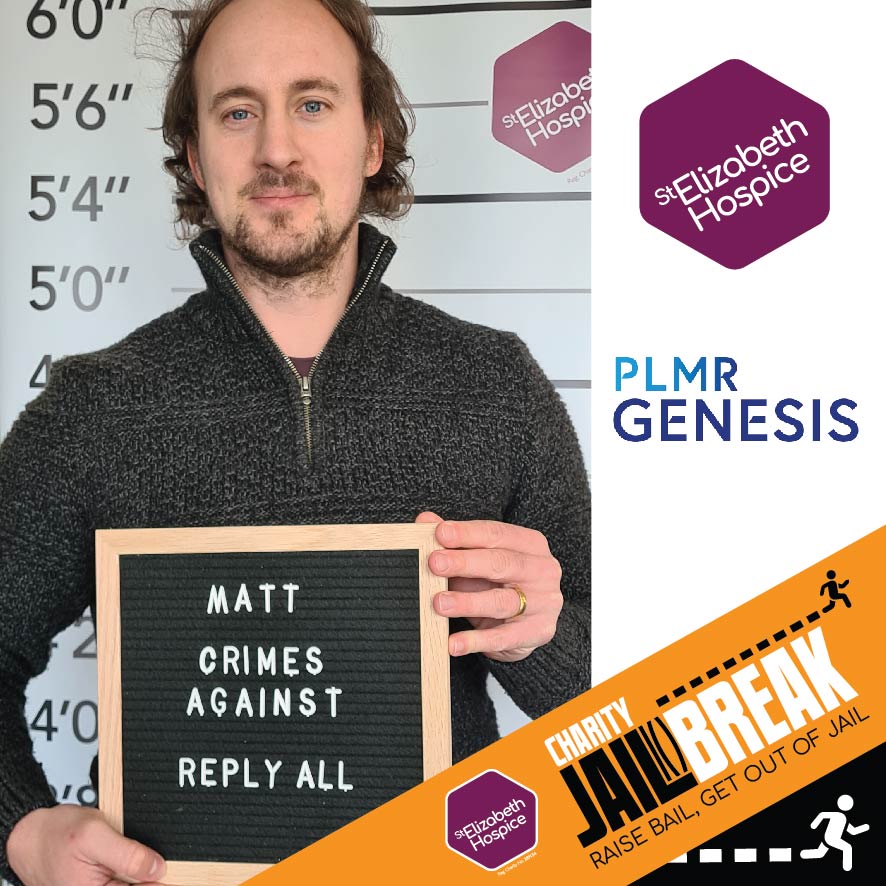 PLMREast's tweet photo. We’re supporting @StElizabethHosp's Jailbreak charity challenge today!  

Account Manager @mattjstott has committed the crime of ‘Replying All’ to a company email and needs to raise a £1,000 bail donation to be released from jail!
 
Donate here: https://t.co/P1WtU6gmsC https://t.co/kqO2tIzjmN