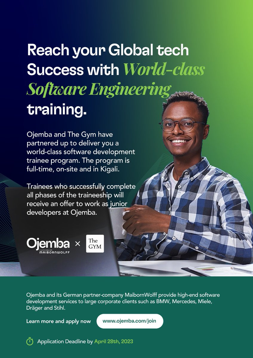 octangrp's tweet photo. 👀 Calling all tech-savvy peeps! 🙌 Ready to flex those coding muscles and level up your skills? 💪 Join The Gym - Rwanda's most intense software dev trainee program, and get your sweat on! 😅 

Apply now at https://t.co/jseDnYDn70

#RwOT #TheGymRwanda #TechTraining #SweatItOut https://t.co/jZ3Od9HiRU