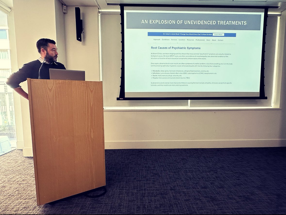 Pospo's tweet photo. Kicking off the day here at @rcpsychLDN HQ is @tompollak talking about “inflammatory reductionism” and how it has the potential to harm #Psychiatry and most importantly patients #springconference2023 https://t.co/KSmwLHiJVI