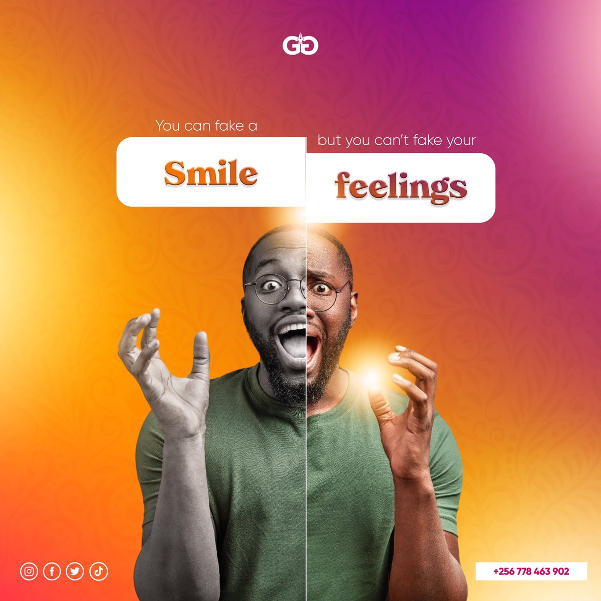 gypgraphics's tweet photo. You can fake a smile, but you can’t fake feelings 🫶🏾
#gypgraphics #motivational #inspiration #success #quotes #mindset #quoteoftheday #art #illustration #adobe #photoshop #uganda https://t.co/Mai5P4TAOu