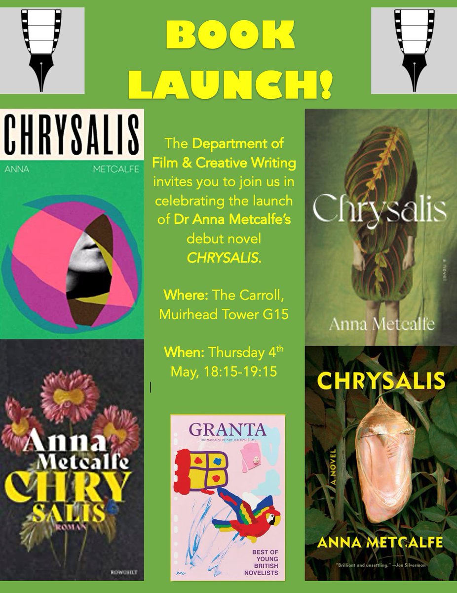 Join us to celebrate the launch of Dr Anna Metcalfe's debut novel 'Chrysalis' on Thursday 4th May! Anna has just been named one of <a href="/GrantaMag/">Granta</a>'s Best Young British Novelists✍️📚
<a href="/unibirmingham/">Uni of Birmingham</a>