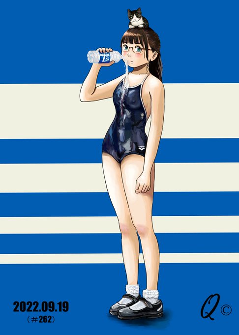 某スポーツドリンクのCM風に❓🟦⬜️🟦
#スクール水着 