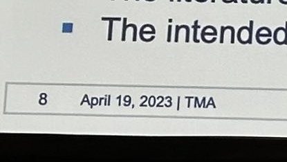 vaper_the's tweet photo. @GregTHR @FDATobacco Just puzzling over 'TMA' of this part in the bottom-left of the slide..
8 April 19, 2023 | TMA
The #BizarroWorld alternate to #TMI? Does the TMA mean #TooMuchAbstruce?
#TooMuchAbstruction?
#IMWTK ๐ค https://t.co/GCX9aQ9tG3