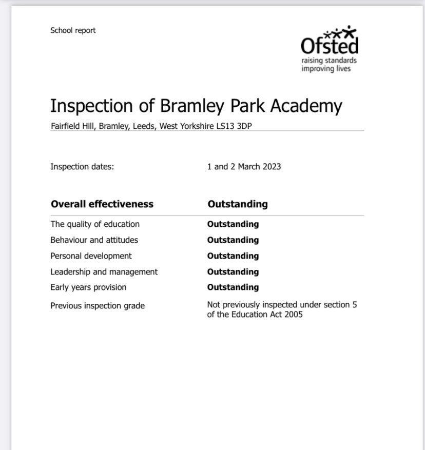 Incredibly proud of our amazing journey- special measures to outstanding! What a team, what a school #wemakeadifference @bramley_park @WellspringAT