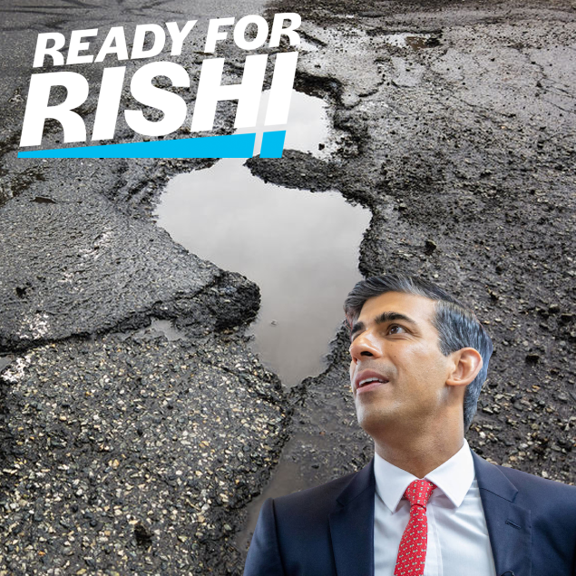 Are you #Ready4Rishi to fix the roads? I am! The UK doesn't have infrastructure any more, we have shitfrastructure. @RishiSunak, how about doing one single useful thing during your term in office and FIX THE BLOODY ROADS! You might even be remembered a little more favourably than…