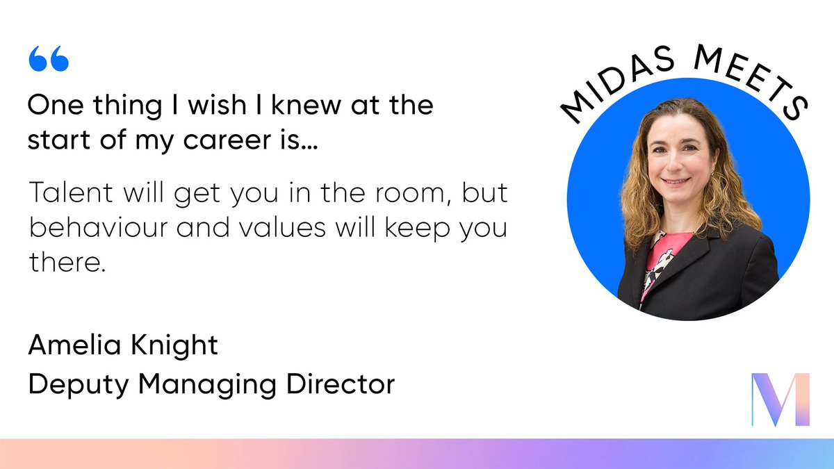 midascampaigns's tweet photo. "Talent will get you in the room, but behaviour and values will keep you there"
Check out our #MidasMeets interview with newly appointed Deputy MD @pr_knight, where she shares the one thing she wishes she knew at the start of her career ๐ซ
Read here: https://t.co/XT273o8cfq https://t.co/myLTiYWhfa
