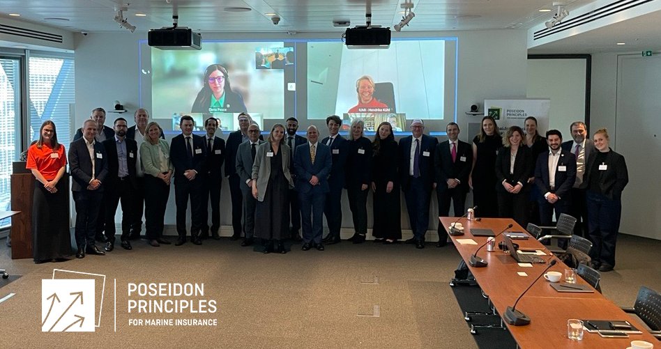 Today, the 9 Signatories and 9 Affiliate members of the #PoseidonPrinciples for Marine Insurance met in London and online for the Annual Meeting. Signatories elected a new Steering Committee member, Trude S. Husebø (<a href="/Skuld_Insurance/">Skuld</a>). The meeting was kindly hosted by <a href="/SwissRe/">Swiss Re</a>.