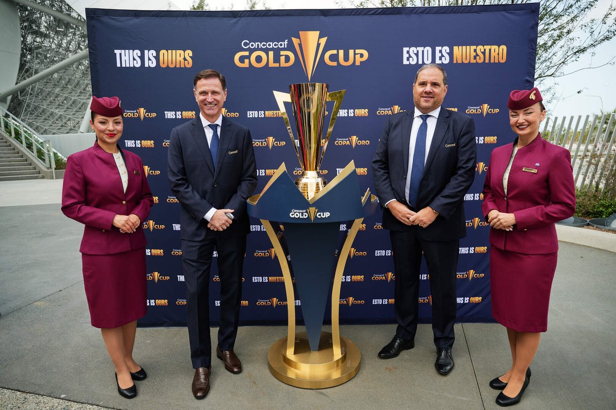 qatarairways's tweet photo. The Official Draw is now set and we can't wait for the 2023 Concacaf @GoldCup action to begin! Buckle up and join the Official Airline for an unforgettable journey 🌍 #QatarAirways #GoldCupDraw https://t.co/2LM007yrHU