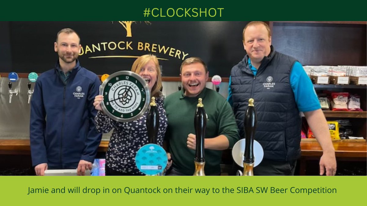 Jamie & Will are on their way down to judge at the @SIBANational South West Independent Brewers Beer Comp. They’ve dropped in on @QuantockBrewery to chat hops & give them their replacement rebranded clock 🤗

#ukbrewery #beer #hops #awardwinning #friendsoffaram #thursdayvibes