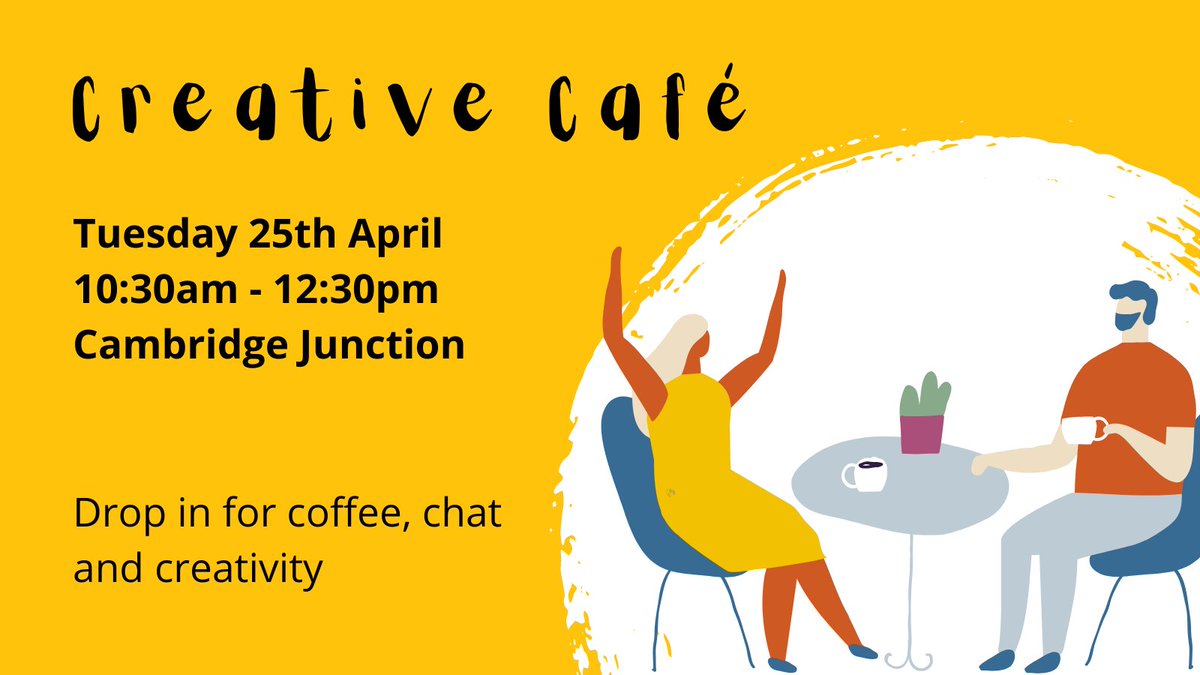 mindsarts's tweet photo. Join us next week at our Creative Café!
Whether you want to try your hand at drawing, crafting, writing, or doodling - all art materials are provided, so all you have to do is show up! No need to book - just drop in to the foyer at @CambJunction
#CreativeCafe #Cambridge https://t.co/ocMw9GbwjG