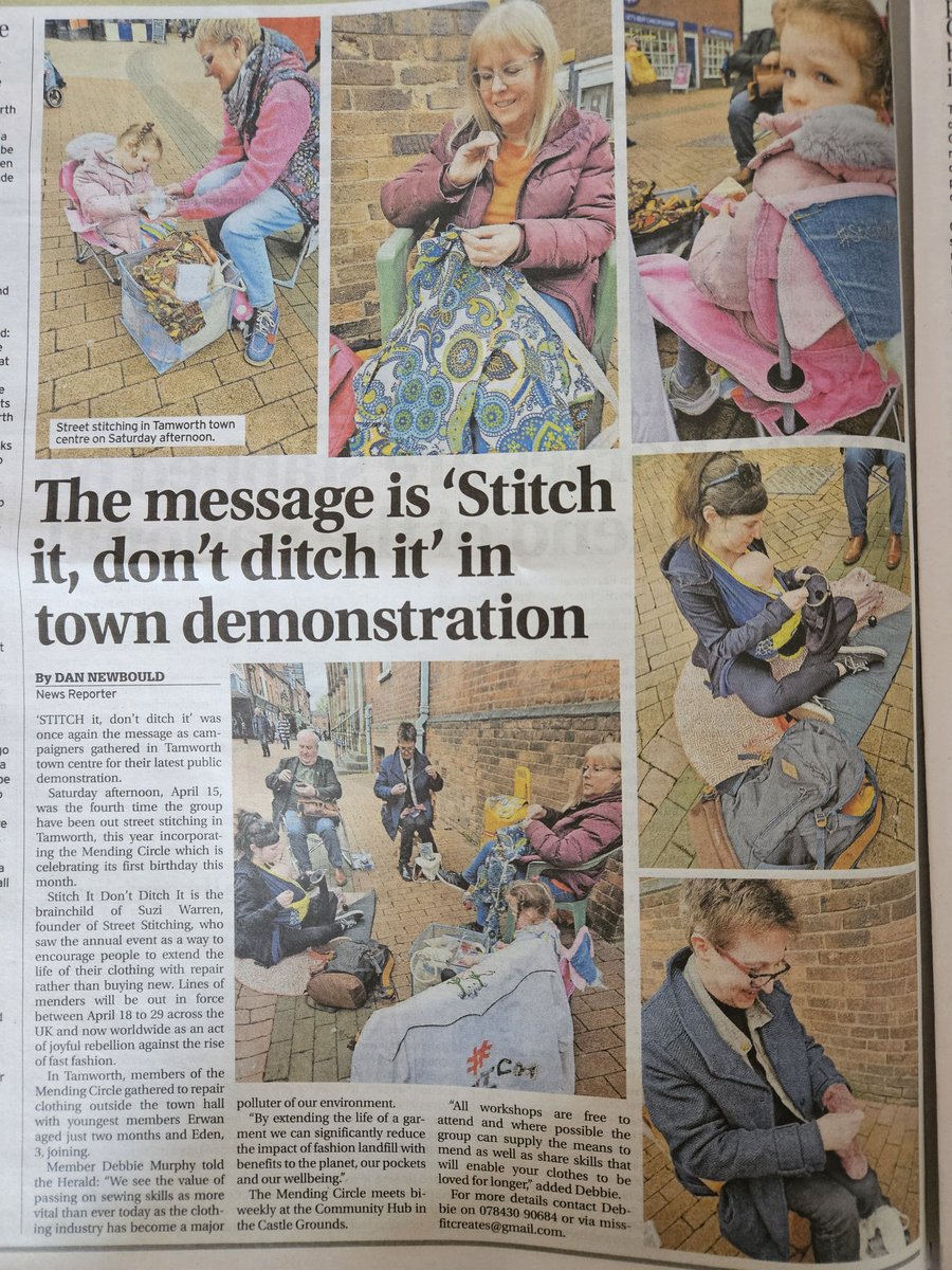 missfitcreates's tweet photo. We got a full page spread!
Thanks Dan Newbould, @tamworthherald for your continued support in helping us get the #StitchItDontDitchIt message out. Great mention for the Mending Circle too! Our next #streetstitching event will be outside Primark later this year #mendingmatters https://t.co/zyZtn0yMJh