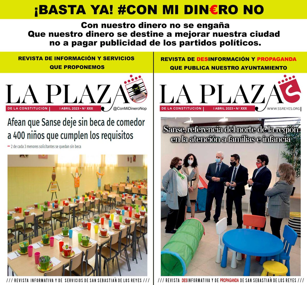 La Plataforma Vecinal <a href="/ConMiDineroNOP/">Con Mi Dinero NO</a>
En la moción y lectura del pleno de #SanSe para que la revista la plaza vuelva a ser informativa y no propaganda electoralista. 
Firma su petición en Change
chng.it/wNKpkfqtYg

 #ConMiDineroNO