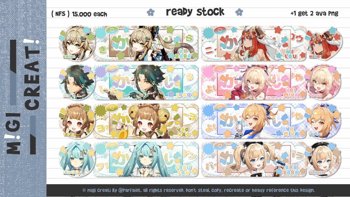 boleh bantu tolong RT iniii? terima kasiiih banyaak! 💗___♡

haloo migi bawa layout ready stock super gemesin lagii, ada genshin honkai bandori sama anime, pricenya udah ada di pic, bisa dijemput jam 20.00 wib atau booking sekarang fee +2k / layout! 💗

#zonauang #zonaba