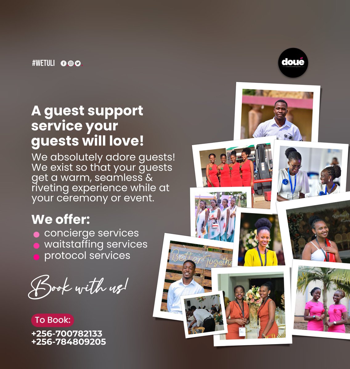 aandrew_austin's tweet photo. Smart, Elegant, Proficient . A Guest Support Service your guests will love . Book with us today CC @DoueHostessesUg  #Wetuli https://t.co/ASE0pt1k3P