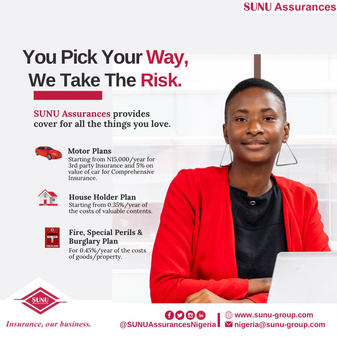 Looking for the right plan which covers all you need?
SUNU Assurances is here to take all the risks.

For more inquiries, send us a direct message or visit our website 
sunuassurancesnigeria.com

#Motorinsurance #Householder #fireinsurance #insurance #Davido #SolarEclipse