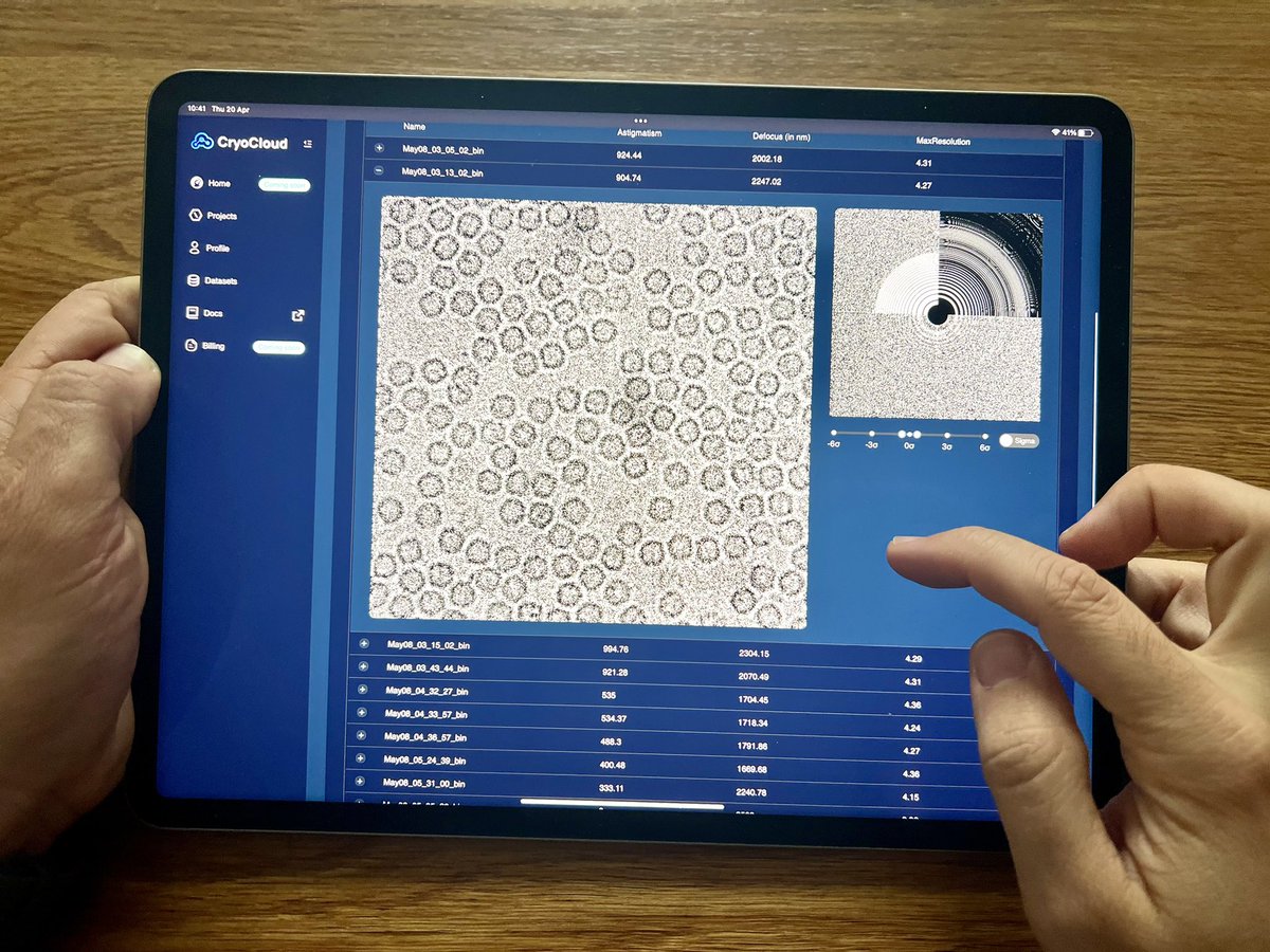 ☝️ Cryo-EM at your fingertips:

Come to our poster at the #CCP-EM symposium next week to experience yourself running #cryoEM data analysis on powerful #cloud infrastructure at the touch of your fingertips, simply by using a tablet &amp; #CryoCloud’s intuitive #UI.

#sbdd #deeptech